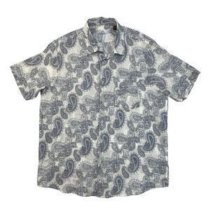 Tasso Elba Linen Shirt Mens XL Extra Large Paisley Short Sleeve Collar Button Up